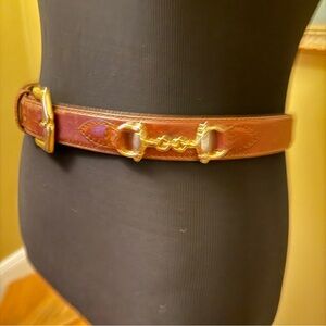 Brown Leather Belt with Gold Accents